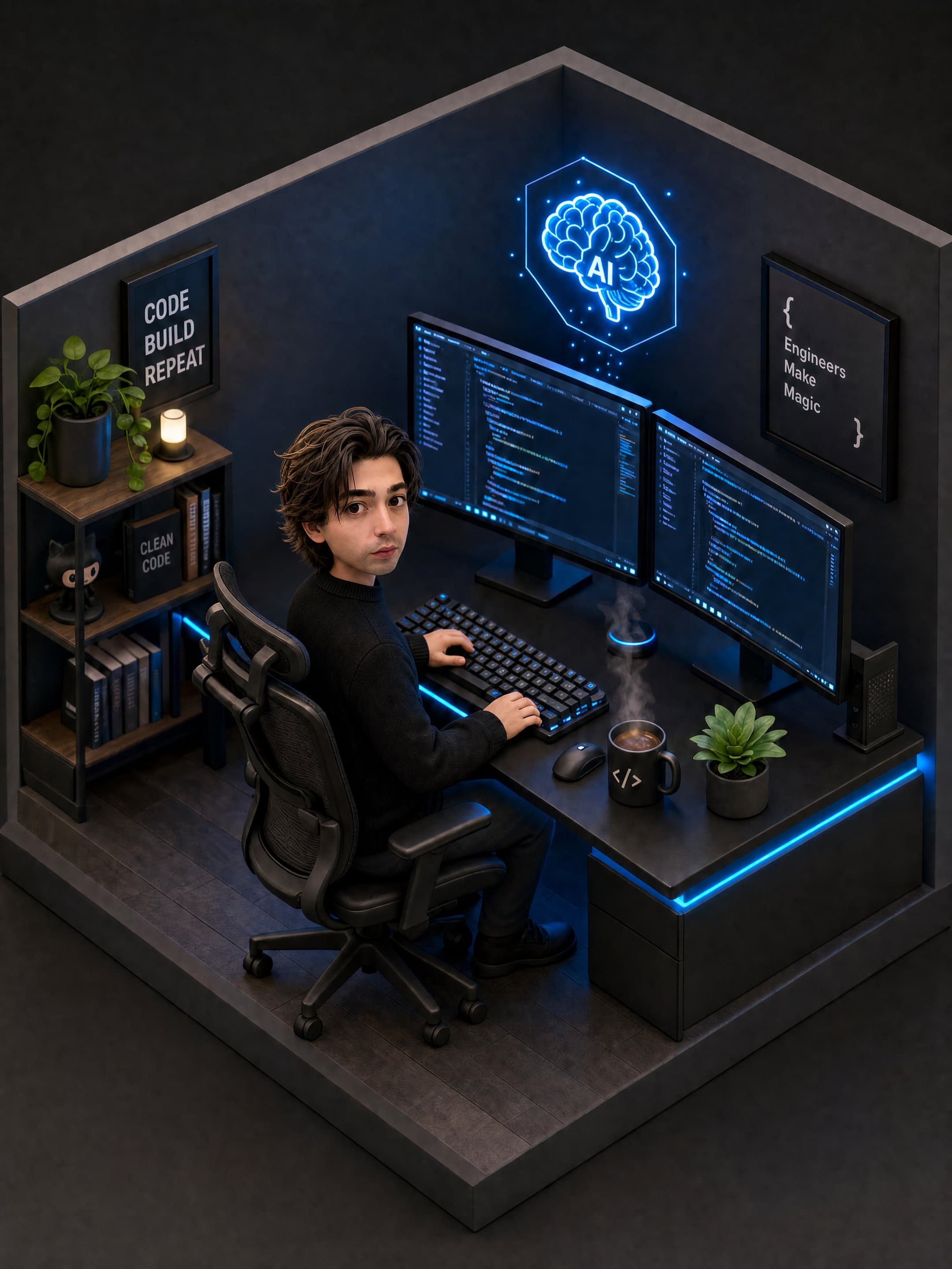 Avatar Lorenzo nel suo workspace isometrico